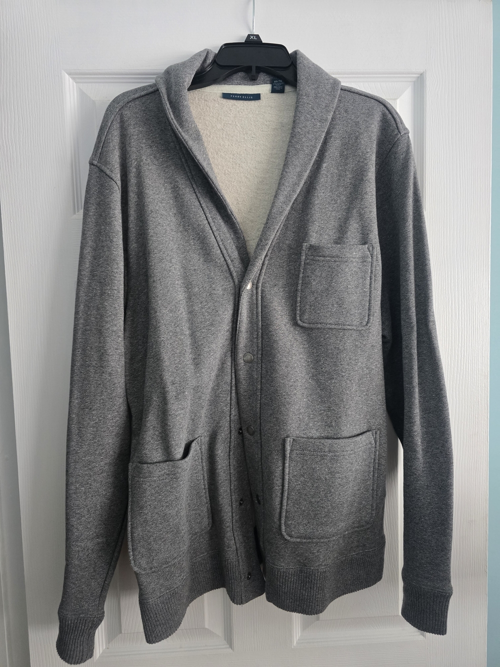 Men's Gray Shawl Collar Cardigan Perry Ellis